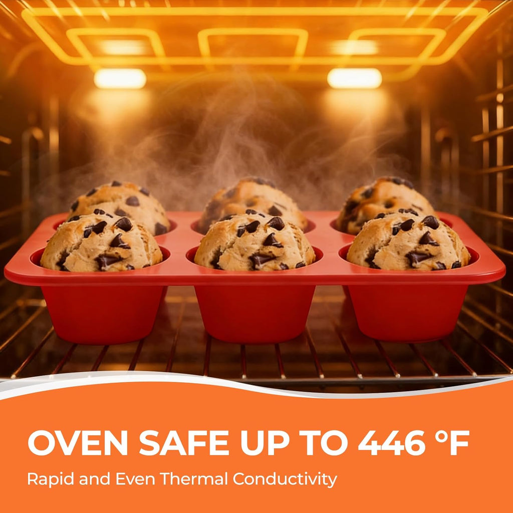 Skiennix Jumbo Muffin Pan - 6 Cup Silicone Baking Mold | 3.5 Inch Non-Stick Design for Easy Release