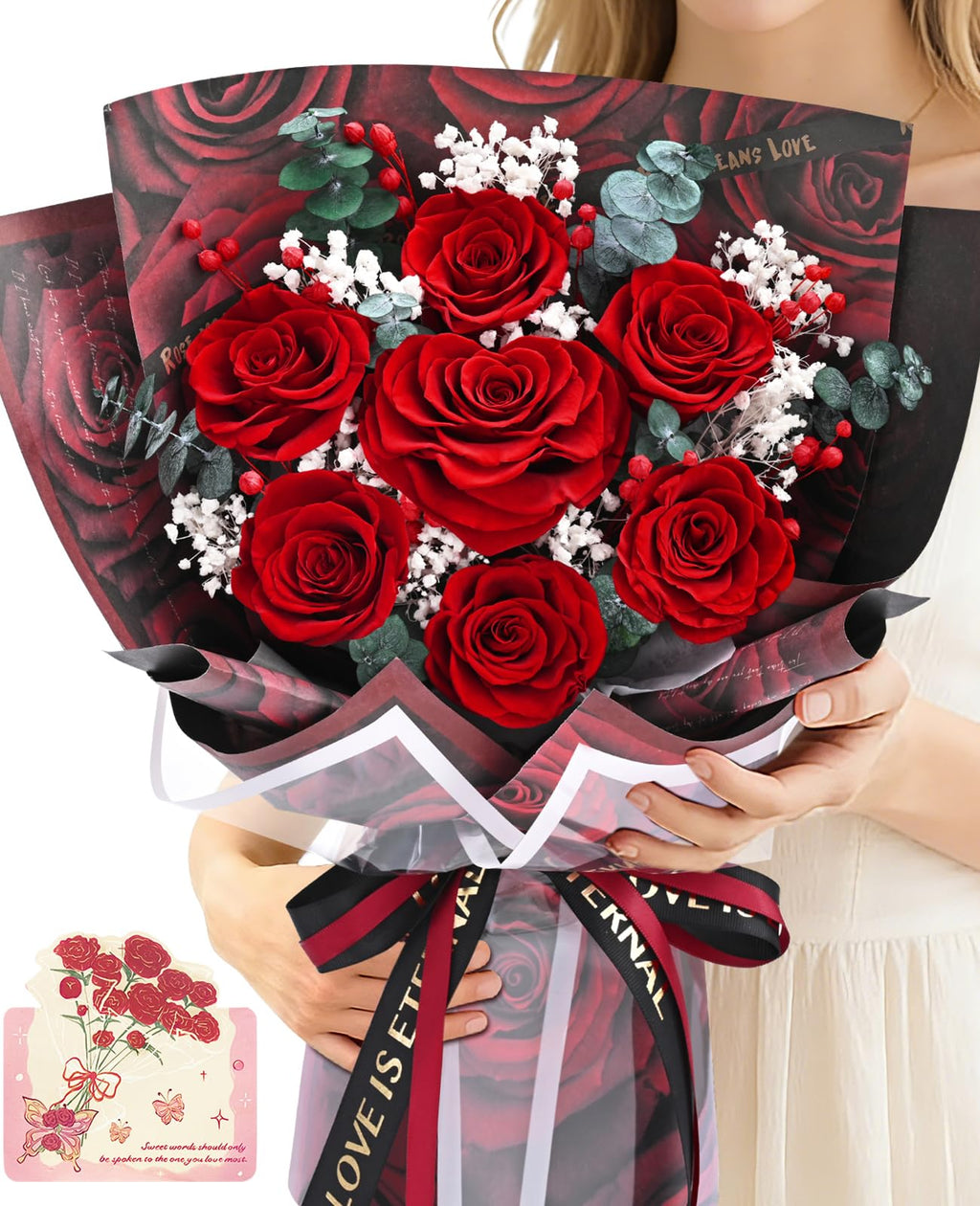 Forever Rose Flowers for Delivery Mothers Day Gifts, 7-Piece Red Preserved Roses Flowers Bouquet with Vase Gift Box, Long-Lasting Flower Bouquet for Mom Her Women Wife Girlfriend Mothers Day