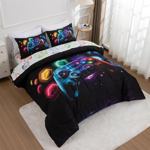 NTBED Game Console Comforter Set for Boys Girls Kids Space Universe Gaming Lightweight Microfiber Gamer Bedding Sets (Multi, Queen 5Pcs)