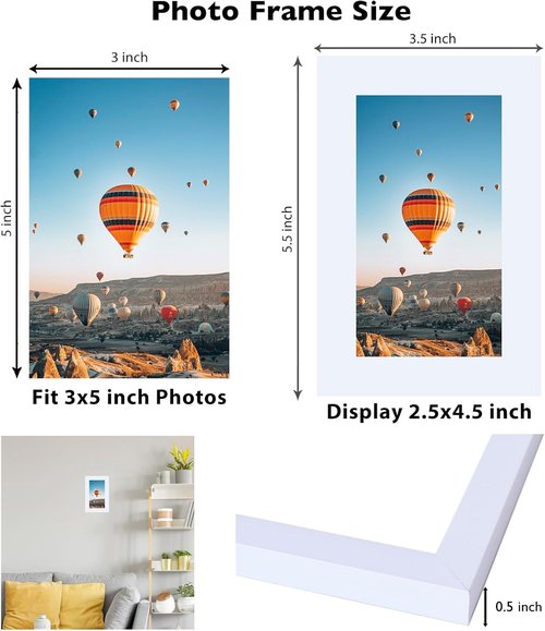 JCJMY 3x5 Picture Frame - Sturdy White Tabletop Frame with Shatter-Resistant Plexiglass
