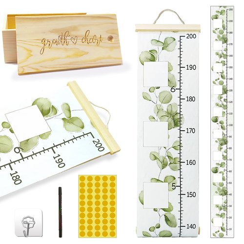 Baby Growth Height Chart with Keepsake Box Hook Pen Set 79 Inches Removable Ruler Measuring Chart Waterproof Canvas Measure Removable Wall Decor for Baby Kids Toddlers