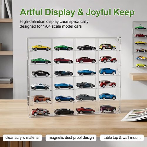 JUESHA Acrylic Display Case - 6-Level Hot Wheels Storage for 1/64 Scale Cars | Clear Wall-Mount Organizer