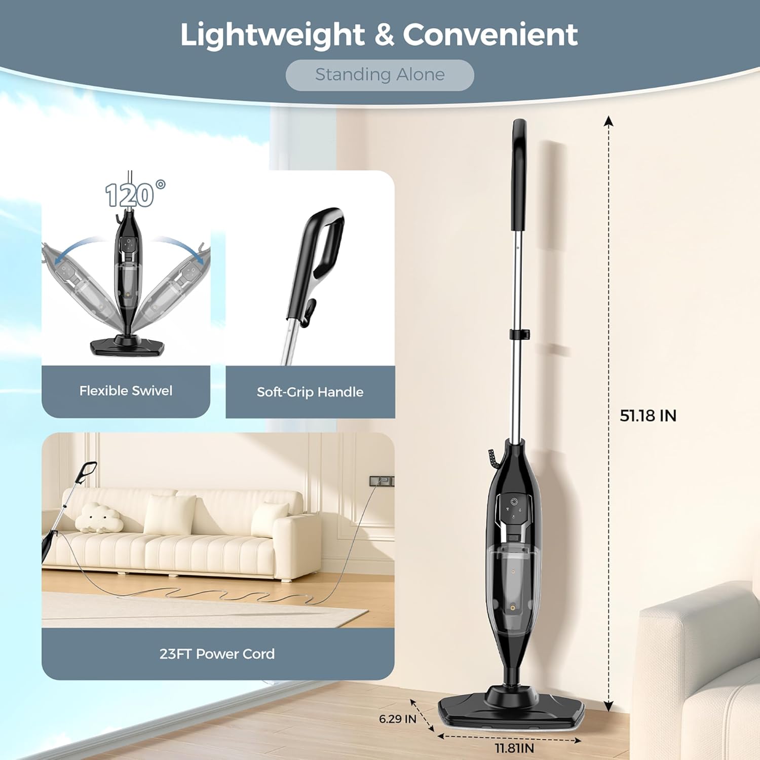 Skiennix 12-in-1 Steam Mop - Powerful Handheld Cleaner with 565ML Tank & 23FT Cable for Hardwood, Tile, Grout & Furniture
