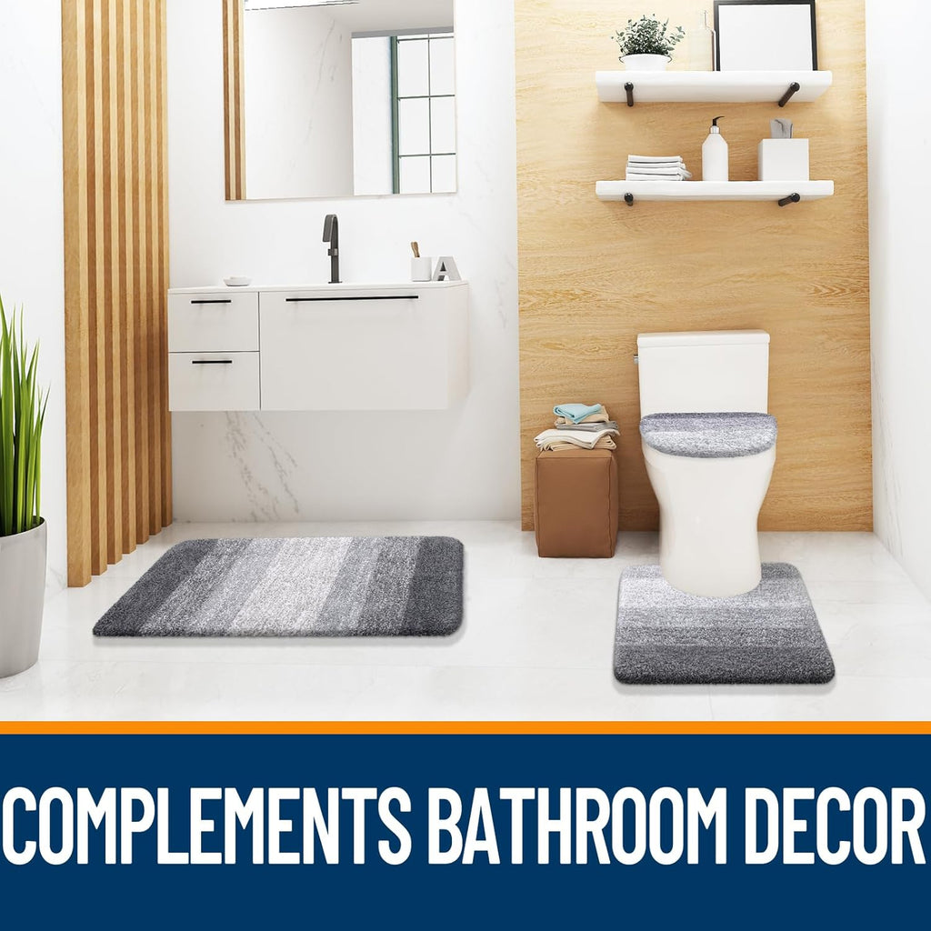 OLANLY Microfiber Toilet Lid Cover - Soft & Machine Washable | 17.5x15, Rubber Backing, Gray
