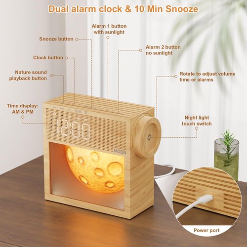 Sound Machine Alarm Clock with Sunrise Gentle Wake-Up Light, White Noise Machine with 20 Soothing Sounds for Sleeping, Dual Alarms, Snooze, Timer, Dimm Night Light for Bedroom, Valentine's Day Gifts