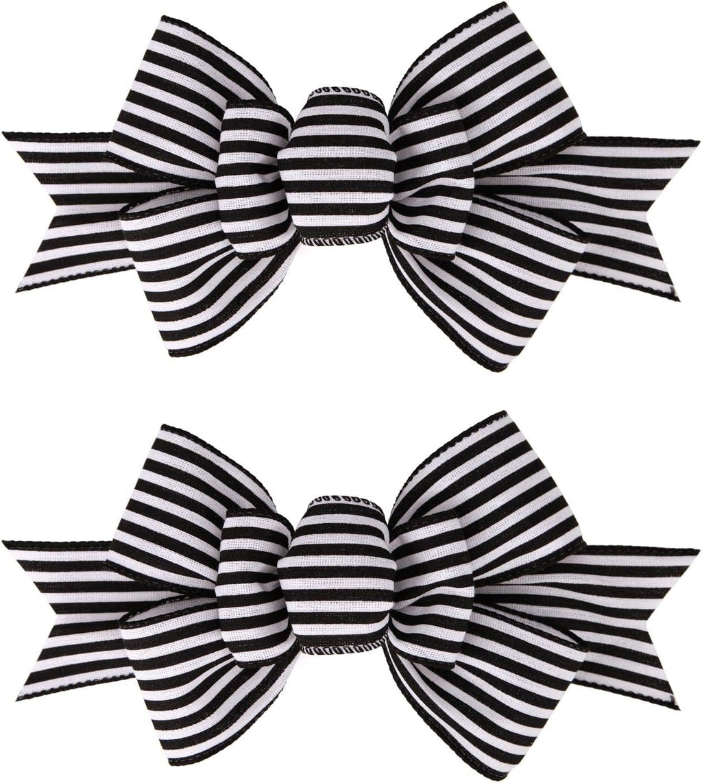Meseey Christmas Burlap Bow Set - Handmade Decorative Large Bows for Wreaths & Tree Decor | Black & White Stripe