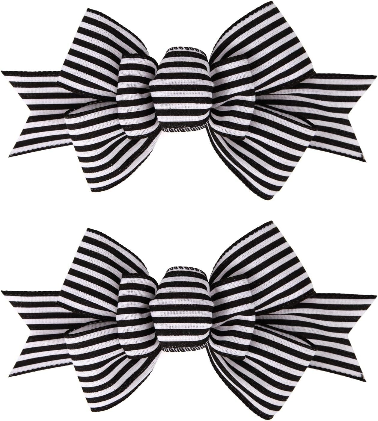 Meseey Christmas Burlap Bow Set - Handmade Decorative Large Bows for Wreaths & Tree Decor | Black & White Stripe