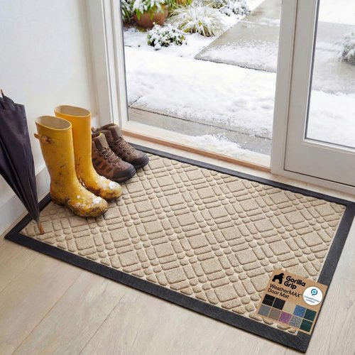 GORILLA GRIP Waterproof All-Season WeatherMAX Doormat - 47x35 Natural Rubber, Stain & Fade Resistant, Easy Clean Modern Latte