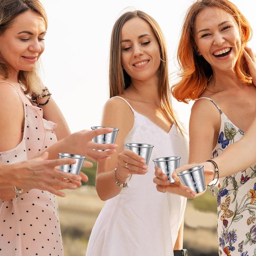 Pinkunn 150 Pcs Stainless Steel Shot Glasses Bulk Wedding Favors Set Funny Shot Glasses Metal Drinking Cups for valentines day Bachelor Bachelorette Birthday Engagement Xmas Parties