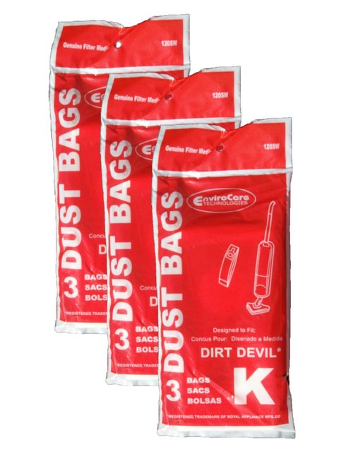 EnviroCare Replacement Vacuum Cleaner Dust Bags made to fit Royal Dirt Devil Stick Vac Type K. 9 bags