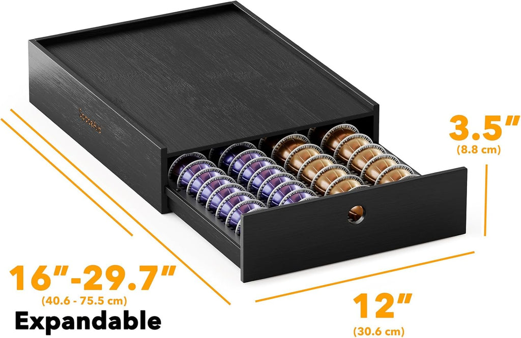 SpaceAid Bamboo Coffee Pod Holder - Stylish Drawer Organizer for Nespresso Vertuo Capsules | Holds 40 Big or 56 Small Pods (Black)