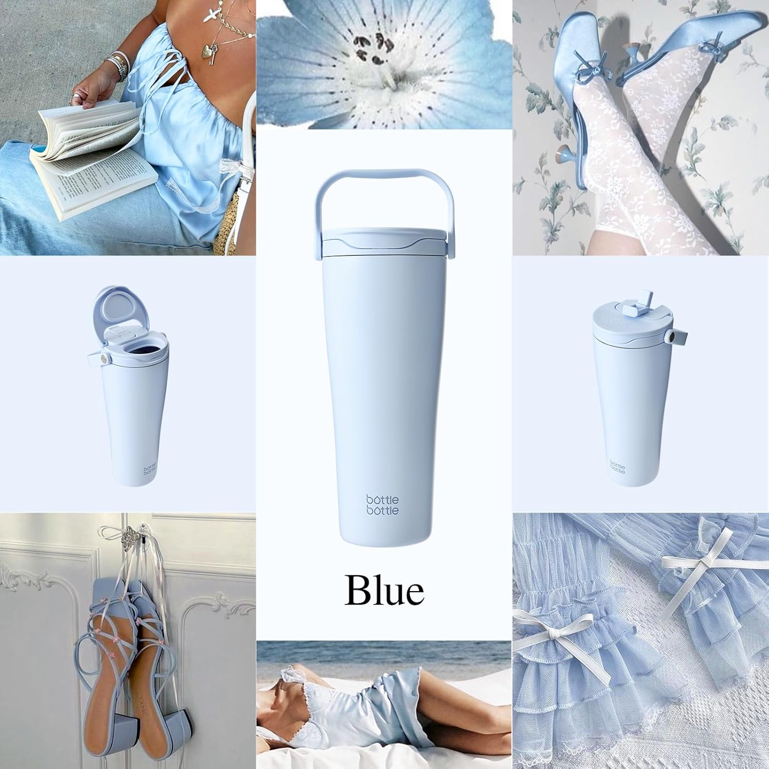 BOTTLE BOTTLE Insulated 30oz Tumbler - Leak-Proof Stainless Steel with Handle & Straw Lid | BPA-Free for Hot & Cold Drinks (Blue)