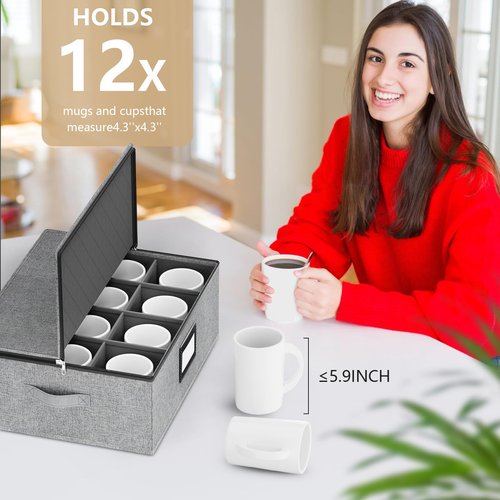 homyfort china storage containers, 2 Pack Mug Storage Box, Grey
