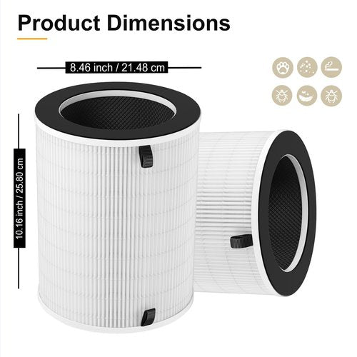 Jusfoouo 2 Pack Max Replacement Filter Compatible with MAX, MAGE, MAGE PRO Models, and Sans, Air-Honati, Compass Home Smart, Taylor Swoden, Cuckoo CAC-J1510FW, Rosewill RHAP-20001/20002 Air Purifiers