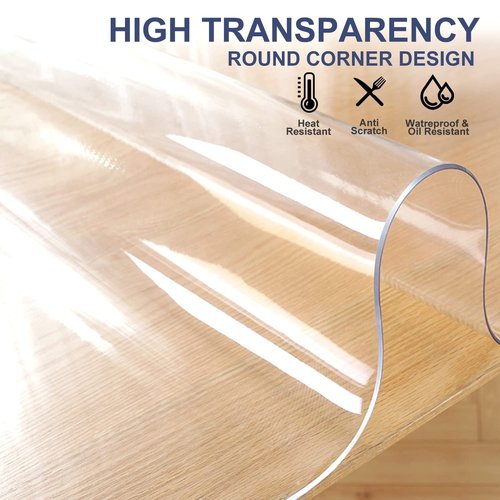 42x112" Clear PVC Desk Protector Cover Transparent Table Cover Protector Crystal Plastic Conference Table Mat Waterproof Table Pad for Kitchen Countertop Dining Table Work Table Buffet Table Non-slip