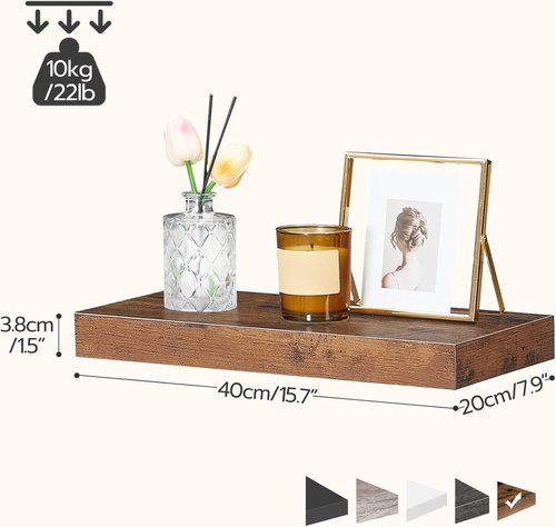 HOOBRO Floating Shelves - Wall-Mounted Shelf Set of 2 | 15.7" Rustic Brown Hanging Shelves for Home & Office