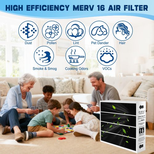 2 Pack X6672 16X25X5 Furnace Filter Compatible with Lennox X6672 and Lennox HCC16-28 Healthy Climate Carbon Clean Home Furnace Filter for HVAC System, Part # HCF16-16, HCF16-10