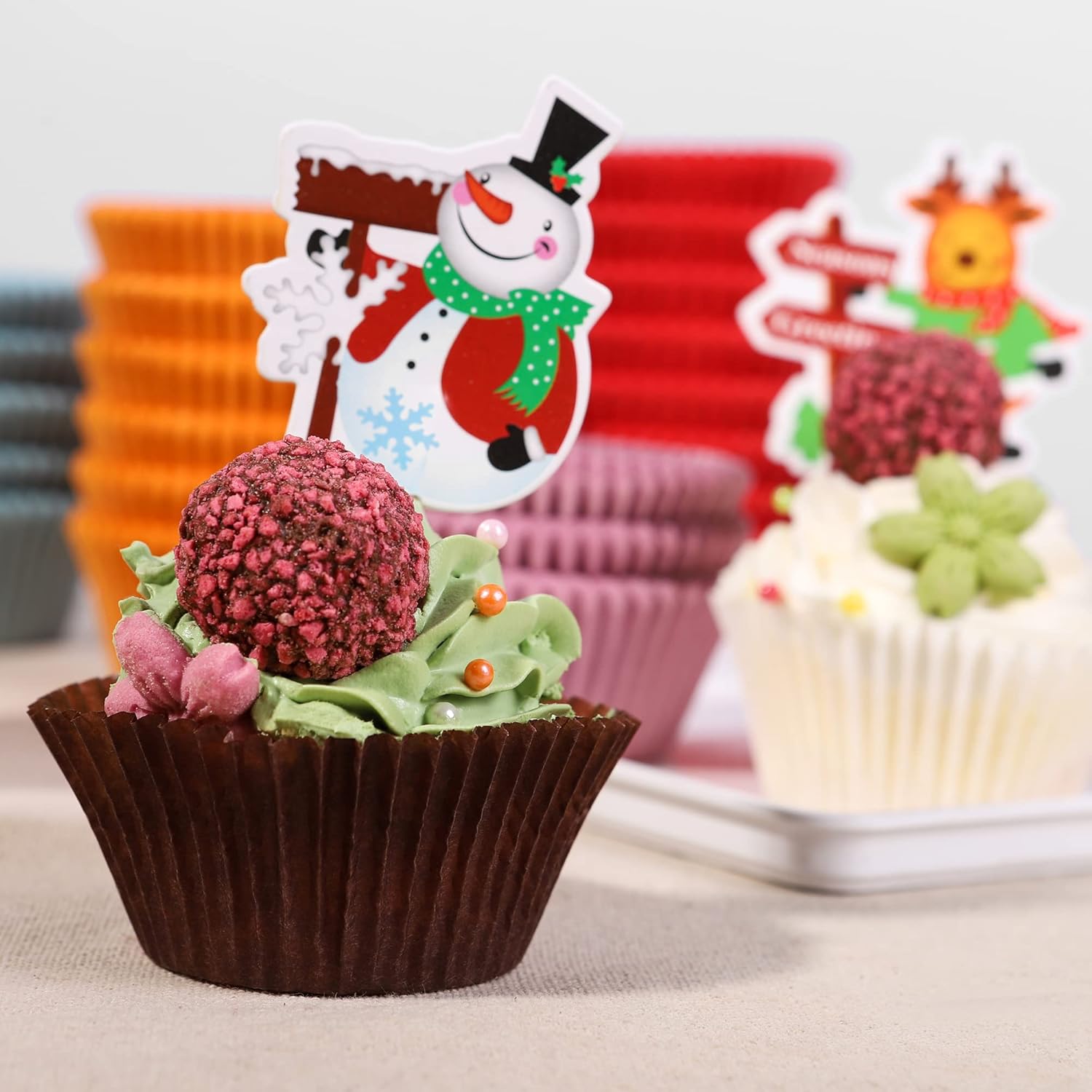 Bake Choice 200pcs Rainbow Cupcake Liners - Food-Grade Greaseproof Muffin Wrappers for Baking & Decorations