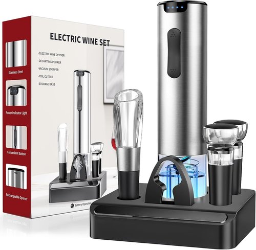 HomeHacks Electric Wine Opener - Automatic Rechargeable Opener with Foil Cutter & Vacuum Stopper | Perfect Gift for Wine Lovers