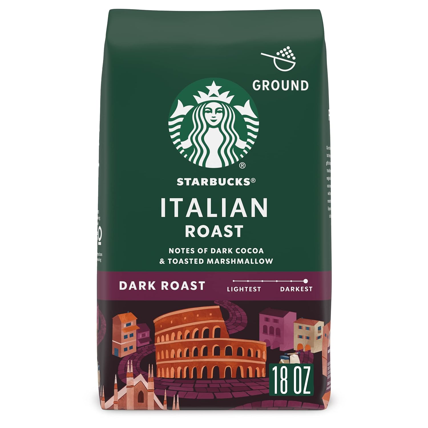 Starbucks Dark Roast Ground Coffee - Italian Roast, 100% Arabica, 18 oz Bag