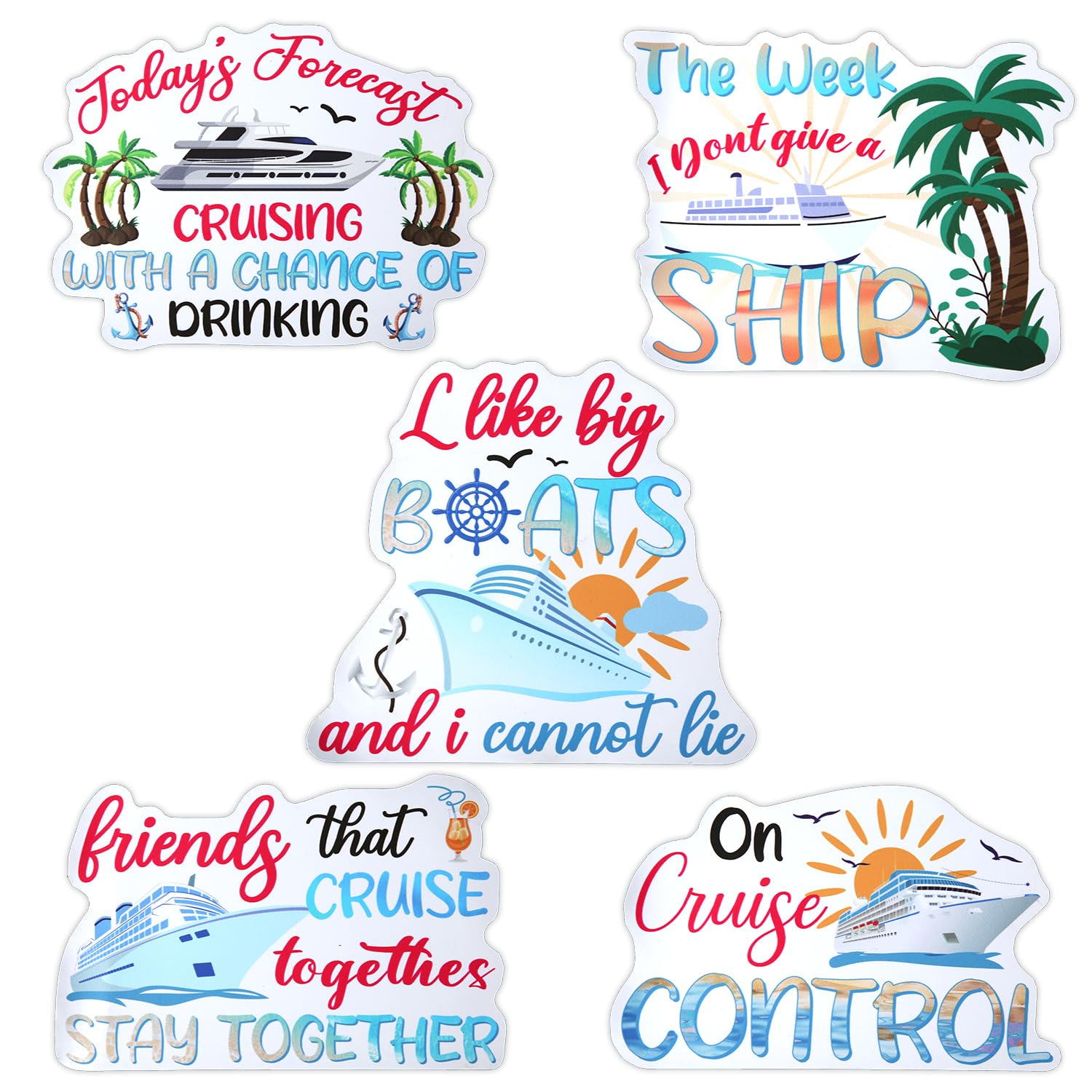 5pcs Family Cruise Magnets - 5 Styles Large Ship Door Magnets, Reusable for Cruise, Ship, Car, Refrigerator