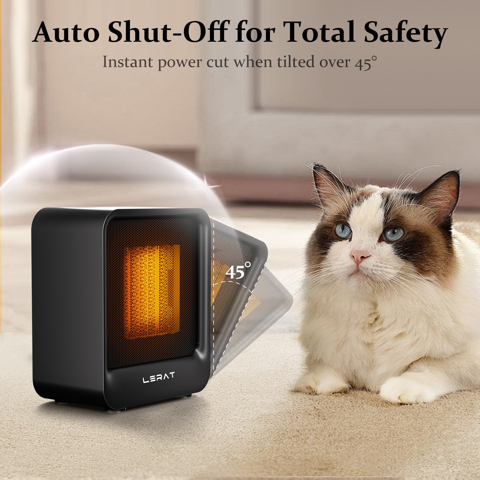 Lerat Space Heater, Portable Mini Heater for Indoor Use, 500W Fast Heating Small Desk Heater with Overheating & Tip-Over Protection, Lightweight Electric Heaters for Office, Home, Camping (Black)