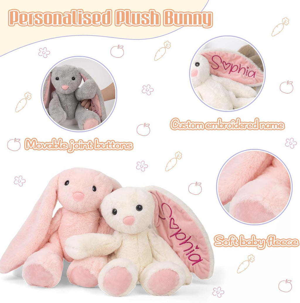 Skiennix Personalized Bunny Plush - Custom Embroidered Stuffed Animal for Babies | Perfect Gift for Toddlers