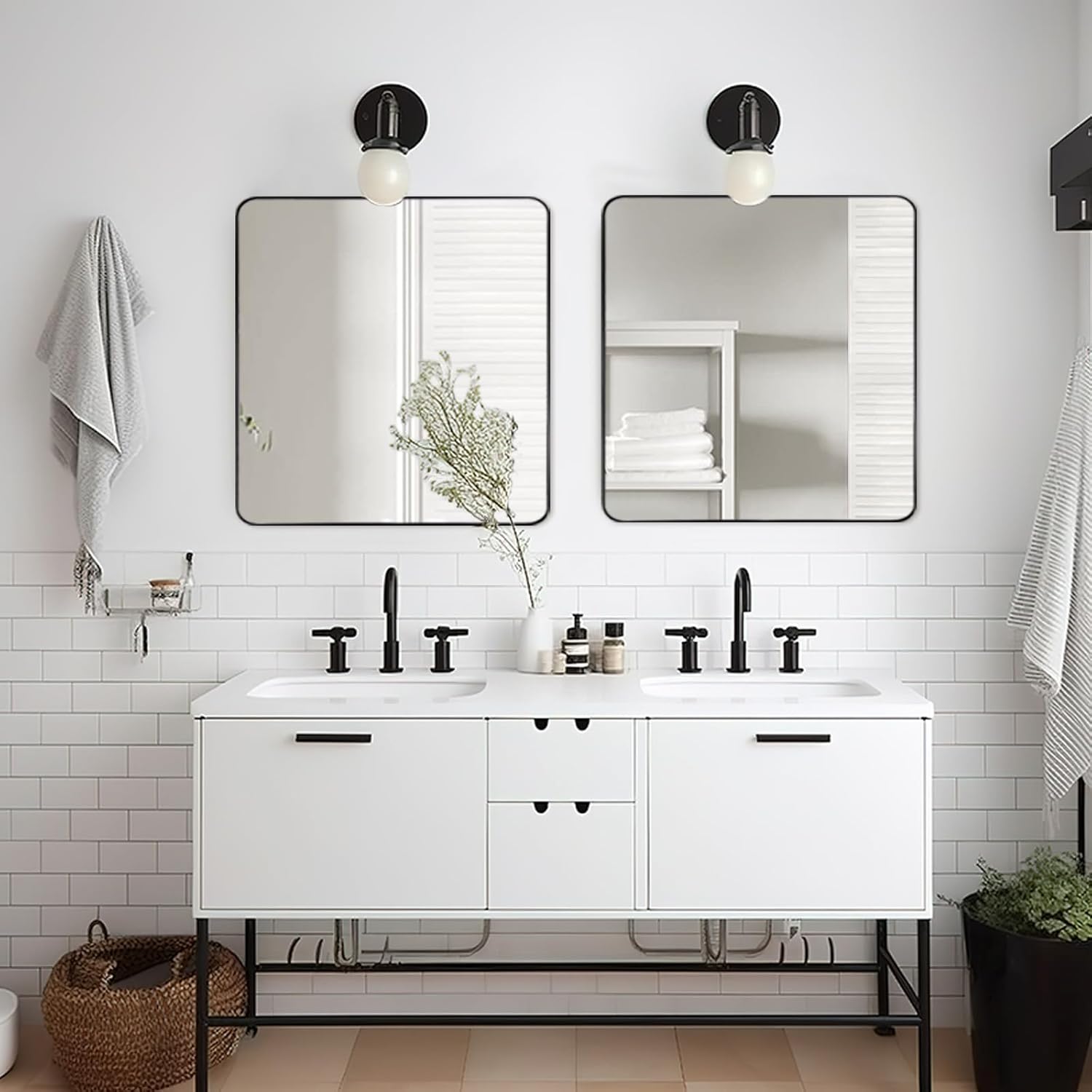 ANDY STAR Square Wall Mirror - 24”x24” Matte Black Metal Mirror with Rounded Corners | Premium Stainless Steel Frame