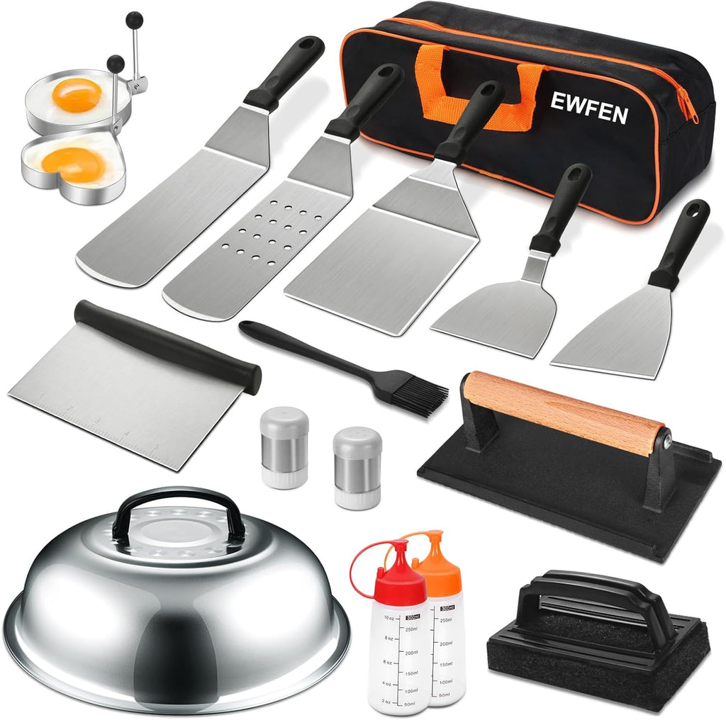 Blackstone 18PCS Griddle Accessories Kit - Premium Flat Top Grill Set with Spatulas, Basting Cover & Scraper