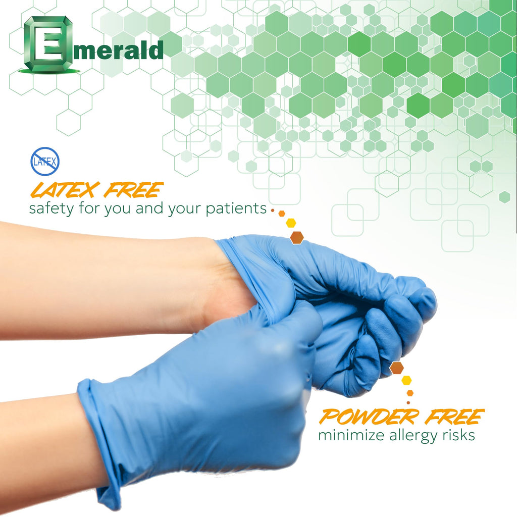 Emerald - 1,000 Gloves - Full Case - Nitrile Medical Exam Gloves, Latex Free, Powder Free, 10 Boxes of 100, Blue, Size: Small