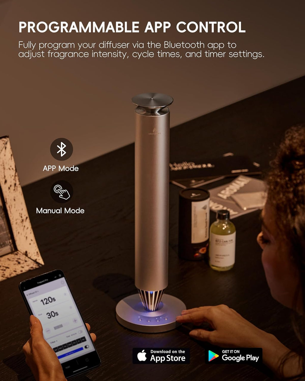 Skiennix Wireless Rechargeable Scent Diffuser Kit - 1500 Sq Ft Coverage, Mood Light & Essential Oil Included | Silver