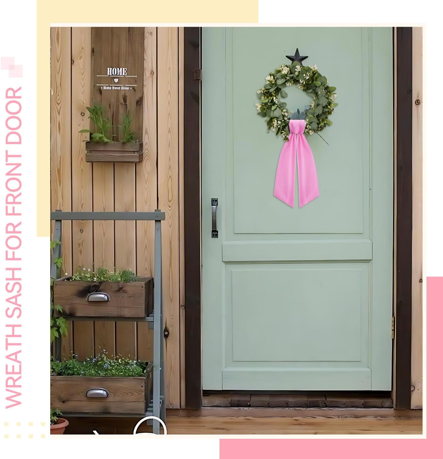 Skiennix Pink Wreath Sash - Elegant Linen Ribbon Bow for Front Door & Porch Decor | 2 Pcs Set
