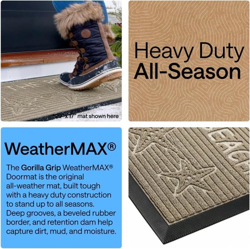 GORILLA GRIP Waterproof All-Season WeatherMAX Doormat - 35x23 Natural Rubber, Stain & Fade Resistant, Easy Clean