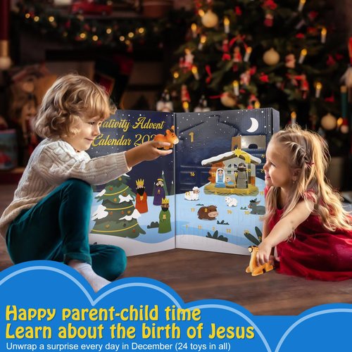 Nativity Advent Calendar 2025 for Kids - 24 Days of Nativity Set for Kids - Toddler Advent Calendar for Boys & Girls - Christmas Countdown Calendar Gifts for Children Ages 1 2 3 4 5+