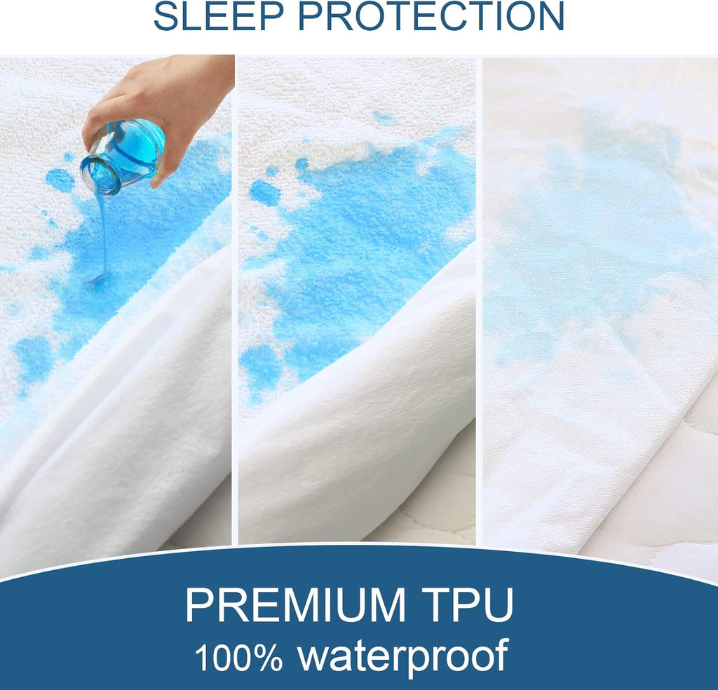 Skiennix Full Size Mattress Protector - Waterproof & Breathable Terry Topper Pad | 14'' Fitted Cover