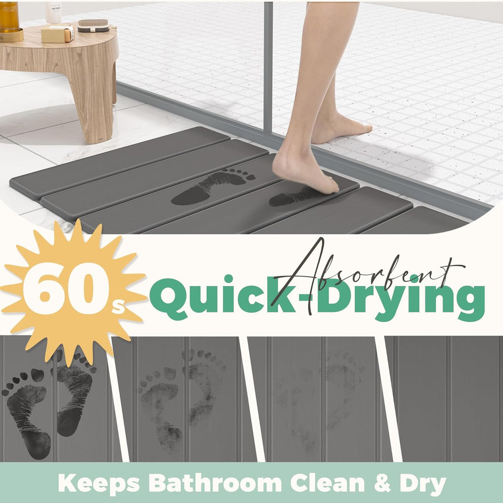 SYIPO Stone Bath Mat - Non-Slip Diatomite Bath Mat, Super Absorbent & Quick Drying | 23.6 x 15.3”, Dark Gray
