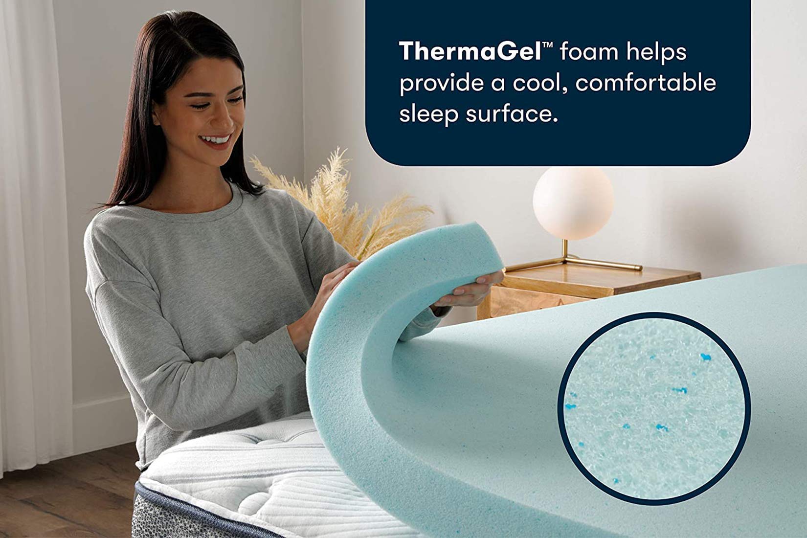 Serta ThermaGel Cooling, Pressure-Relieving Memory Foam Mattress Topper, 3 Inch, Queen,Blue