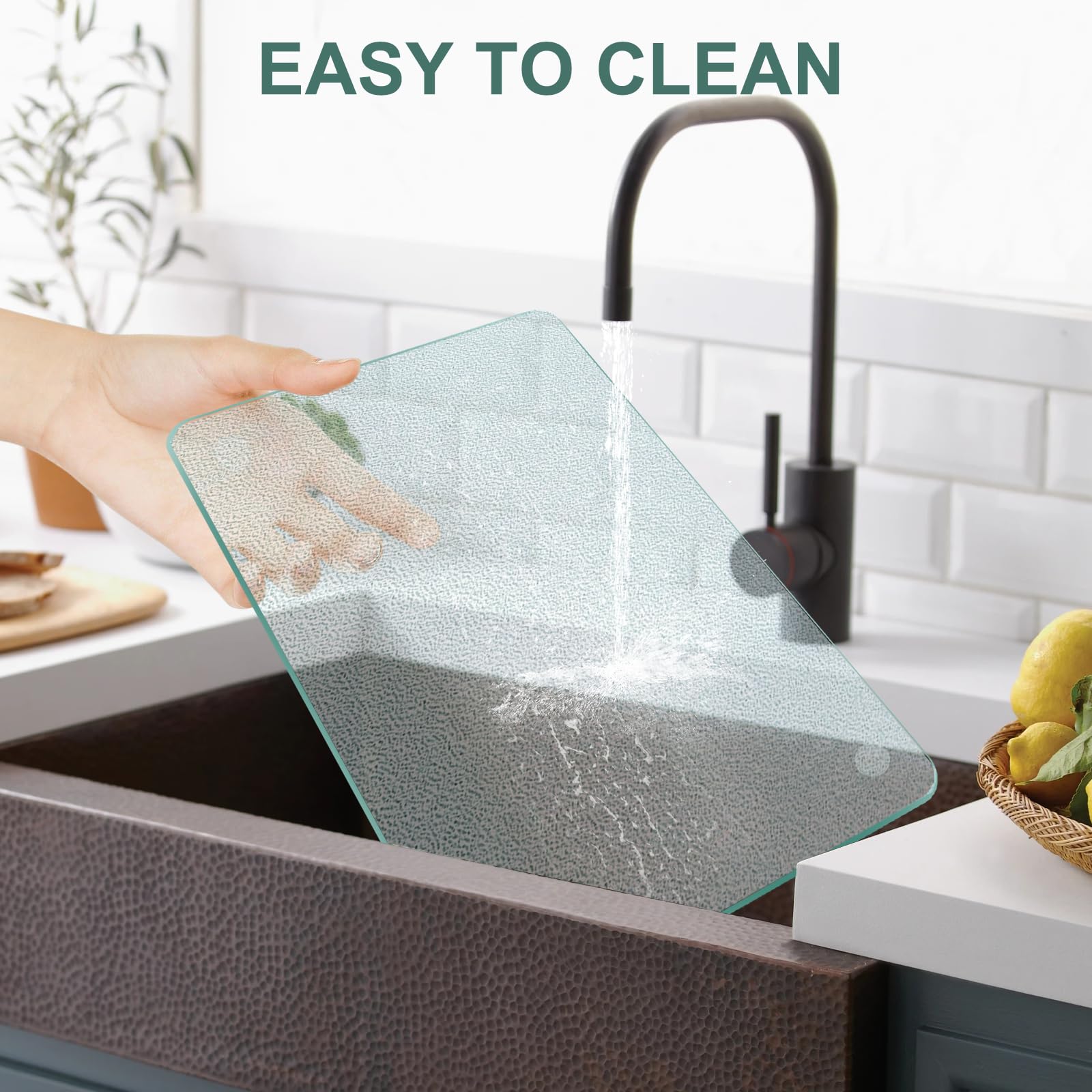 KimiDitt Tempered Glass Cutting Board, 12x16" Glass Cutting Board for Kitchen Counter,Large Size Frosted Glass,with Non-Slip Feet, Scratch Resistant,Heat Resistant