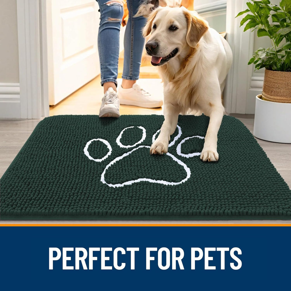 OLANLY Dog Door Mat - Absorbent Non-Slip Mud Mat for Muddy Paws | 47x32 Inches, Blackish Green