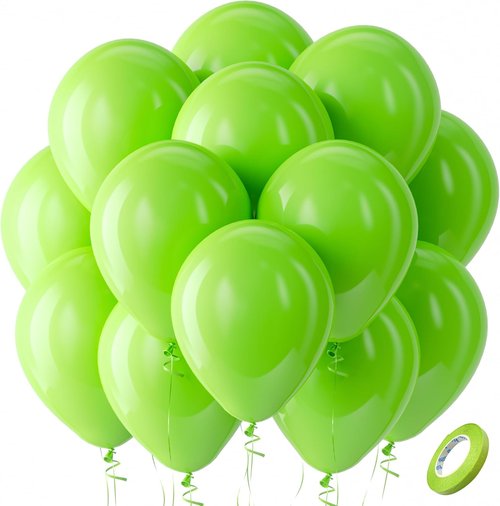 Bezente Lime Green Latex Party Balloons - 100 Pack of 12-Inch Round Helium Balloons for Celebrations