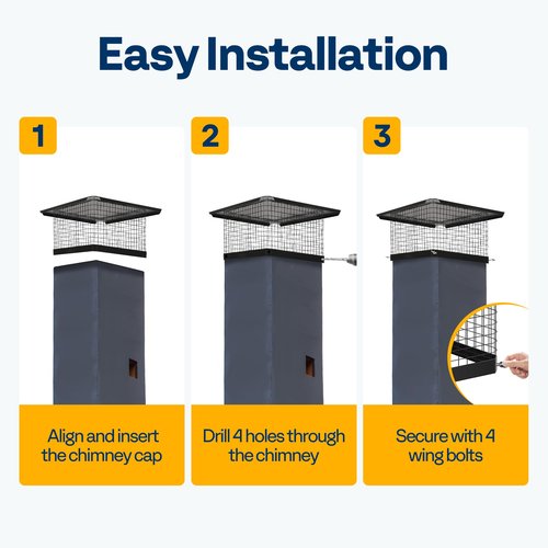 VIVOHOME 13x13 Inch Chimney Cap, Square Chimney Cover, Galvanized Steel Fireplace Flue Lid for Outside, Black Chimney Rain Caps with Single Bolt-on