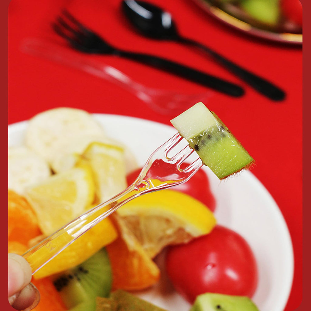 100 PCS Plastic Mini Forks, Small Disposable Appetizer Cocktail Tasting Forks, Suitable for Fruit Dessert Cakes (Black)
