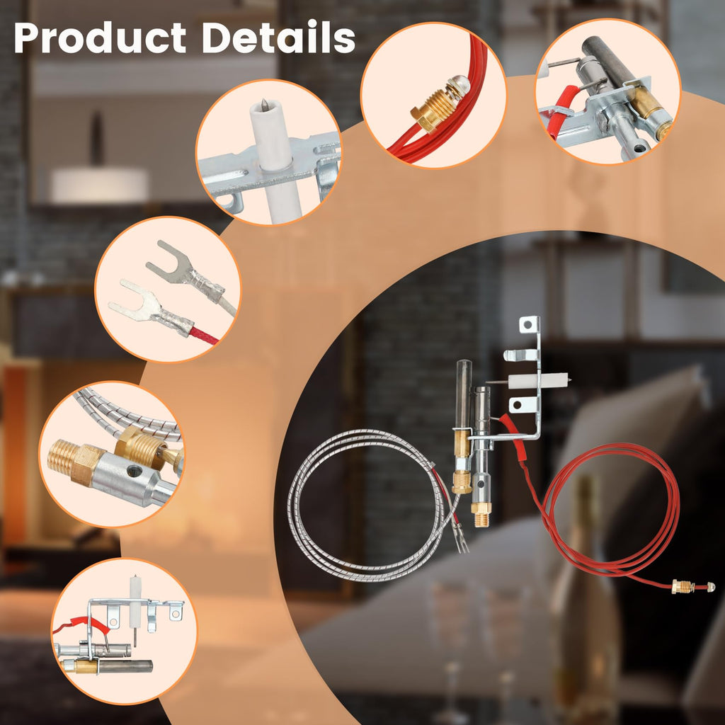14D0477 LPG8404 R3623 Propane Gas LP ODS Pilot Assembly Replacement for Comfort Glow, Glow Warm, Vanguard, FMI, Hearth Side Designs, Sears；103778-01 PP225 LPG8414 Thermocouple for Gas Fireplace