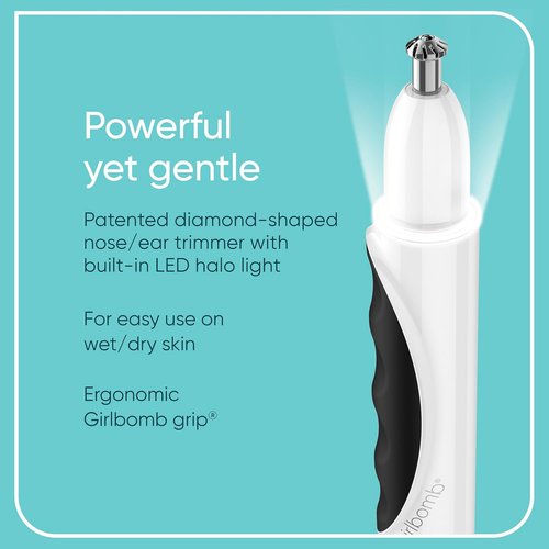 Conair GIRLBOMB Nose Hair Trimmer - Battery-Operated Face Hair Removal with 360° Beveled Blade & LED Light - White
