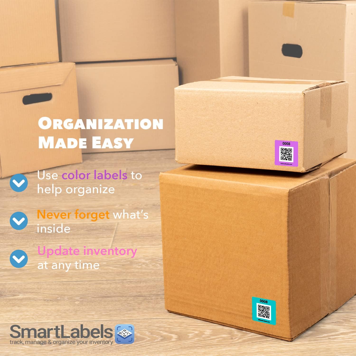 Smart Labels QR Code Stickers - Pack of 48 Modern Labels for Storage & Inventory Tracking | Made in USA