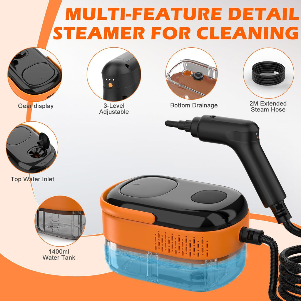 Skiennix Steam Cleaner - Portable Handheld Steamer with 15s Heat-Up, Large Tank & 16 Accessories for Home & Car Cleaning