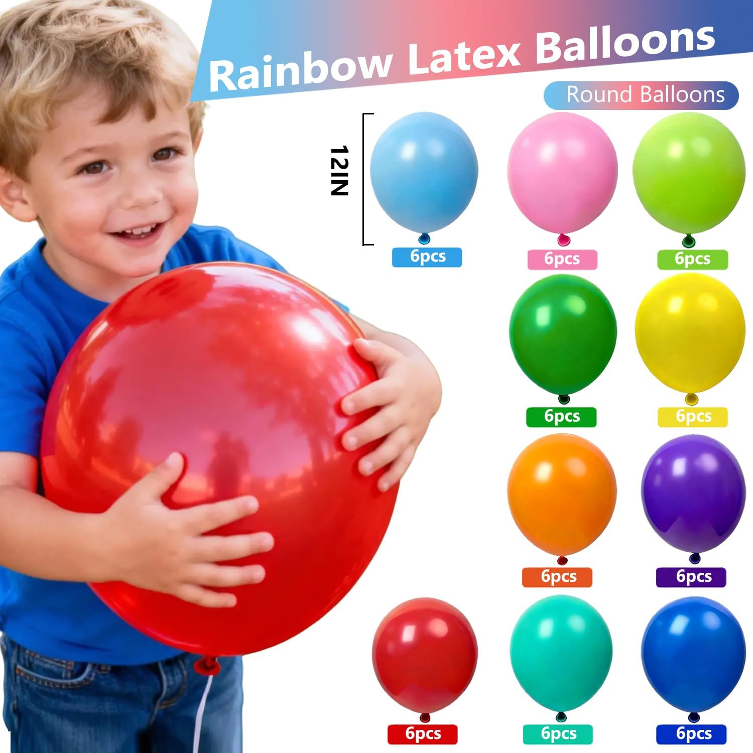 XNUT Assorted Rainbow Latex Balloons - 120 Pack of 12-Inch Round & 60-Inch Long Helium Balloons for Birthday, Bridal Shower & Wedding Party Decorations
