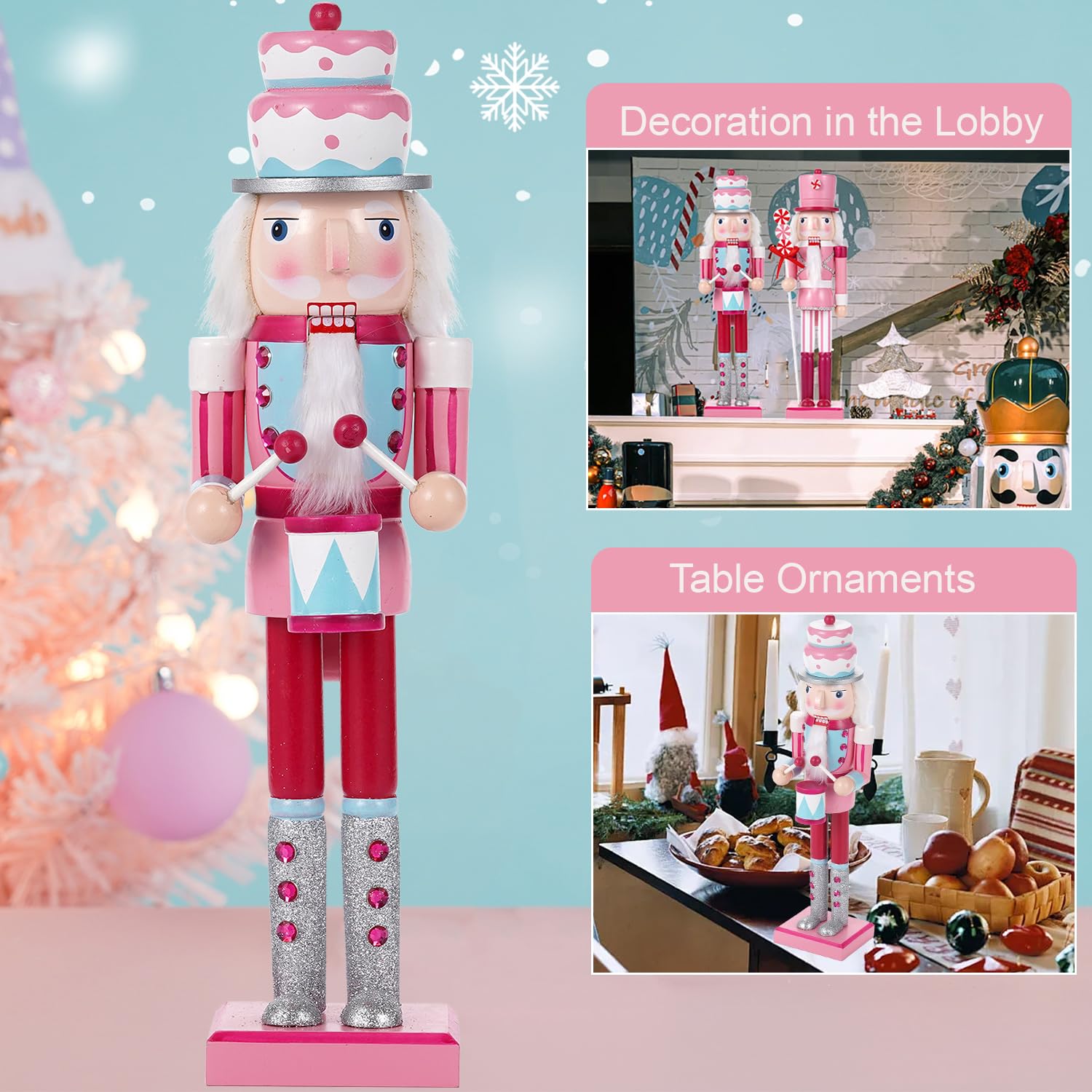 Christmas Decorations Nutcracker Ornaments,15 inch Traditional Wooden Nutcracker Figures Soldier,Festive Christmas Nutcracker Gift
