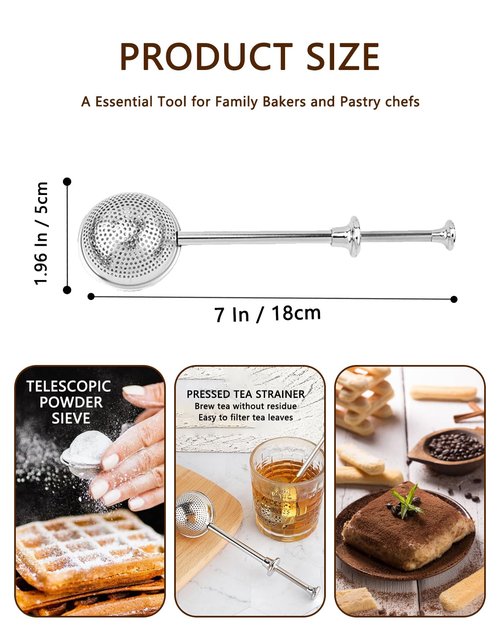 2 PCS Flour Sifter, Loose Tea Diffuser Portable Tea Strainer with Handle Tea Filter Powder Sugar Shaker Sifter Duster Baker's Dusting Wand Dispenser for Flour Spices Flour Sprinkler for Bread Baking