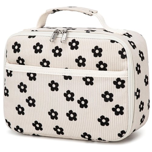 Bluboon Kids Girls Lunch Bag Insulated Lunch Box for school Corduroy Lunch Cooler Organizer School Kids Lunch Tote (Corduroy Beige Floral)